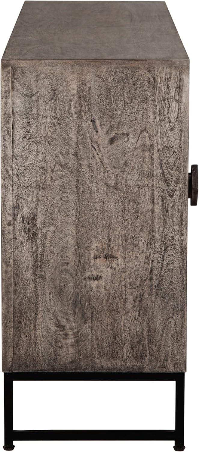 Distressed Gray Wood Accent Cabinet with Art Deco Doors