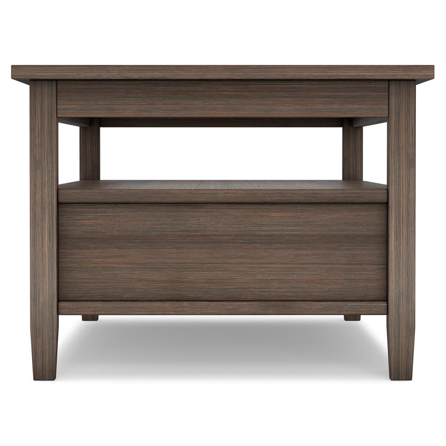 Simpli Home Warm Shaker 48"W Solid Wood Coffee Table with Two Storage Drawers and Open Shelf
