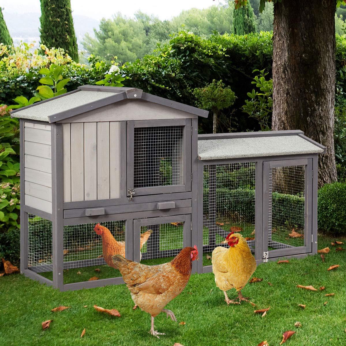 Gymax 58'' Wooden Rabbit Hutch Large Chicken Coop Weatherproof Indoor Outdoor Use Gray