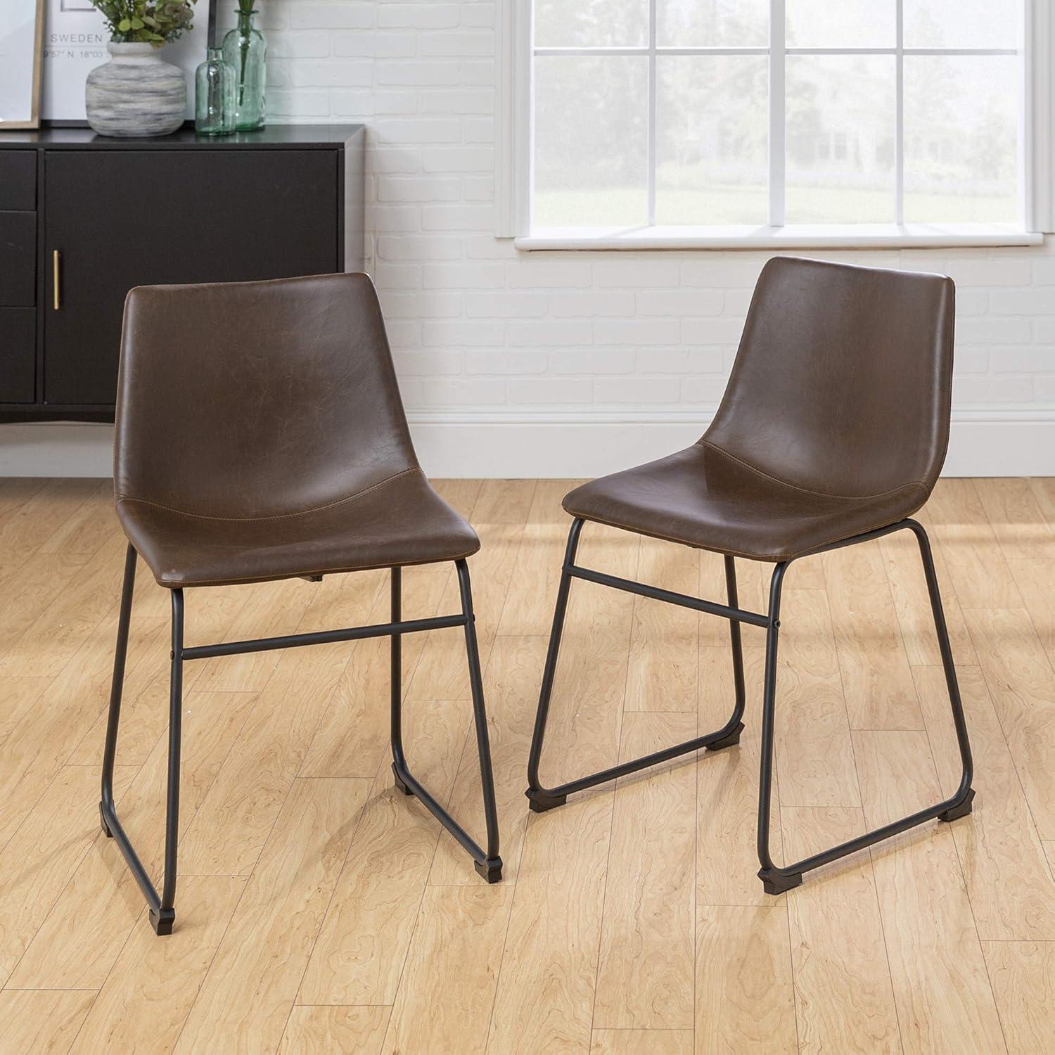 Walker Edison Full Back Faux Leather Dining Chair, Set of 2, Brown