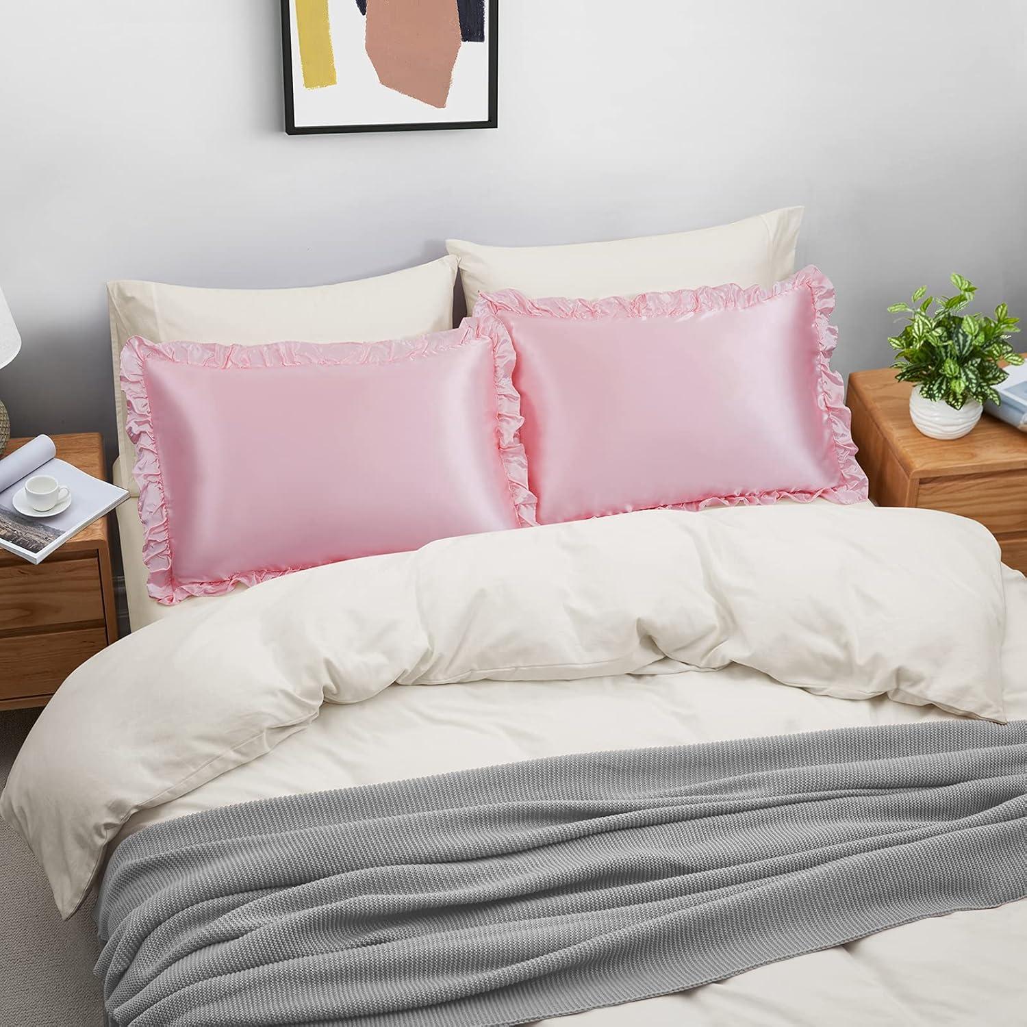 Blush Pink Satin Ruffled Standard/Queen Pillowcase Set