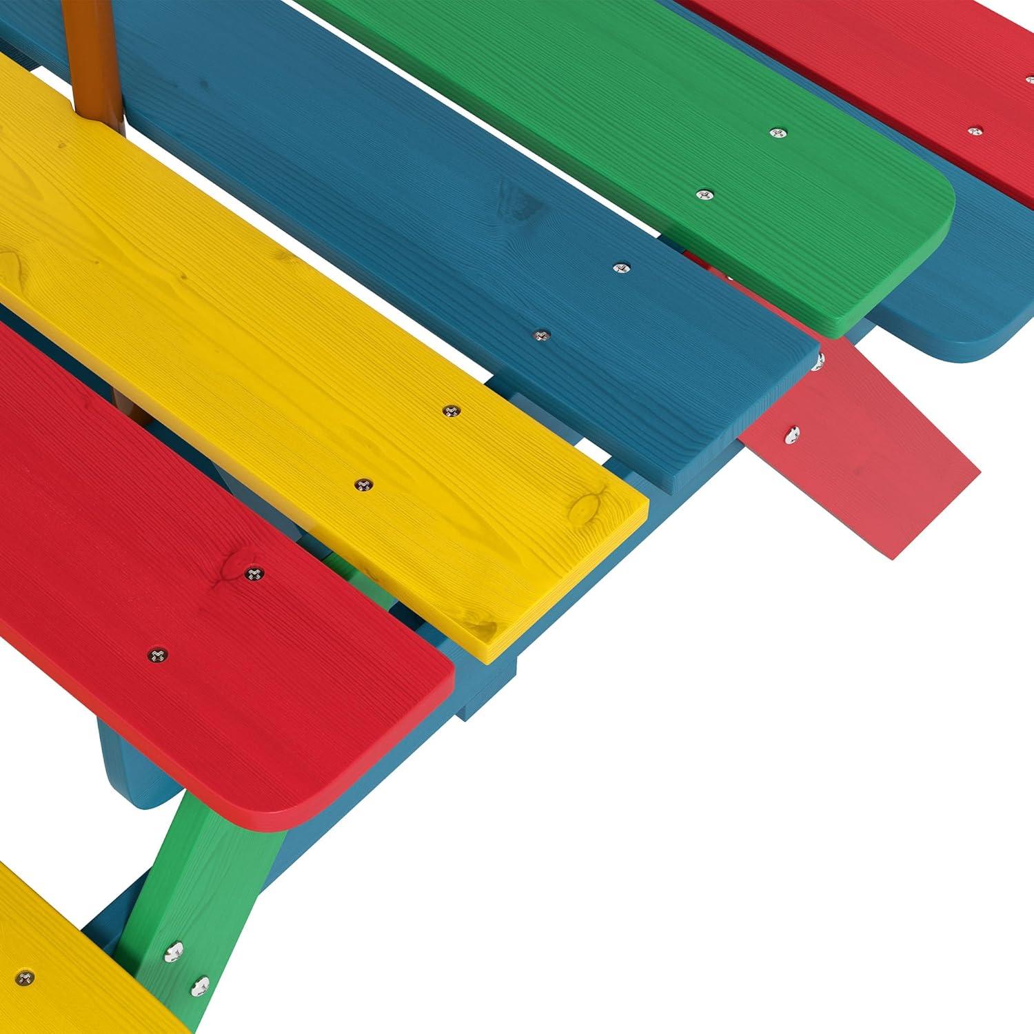 Outsunny Kids Picnic Table Set with Parasol, Wooden Outdoor Bench Set with Seating for 2 Children 3-6 Years Old, for Patio, Backyard, Indoor Use