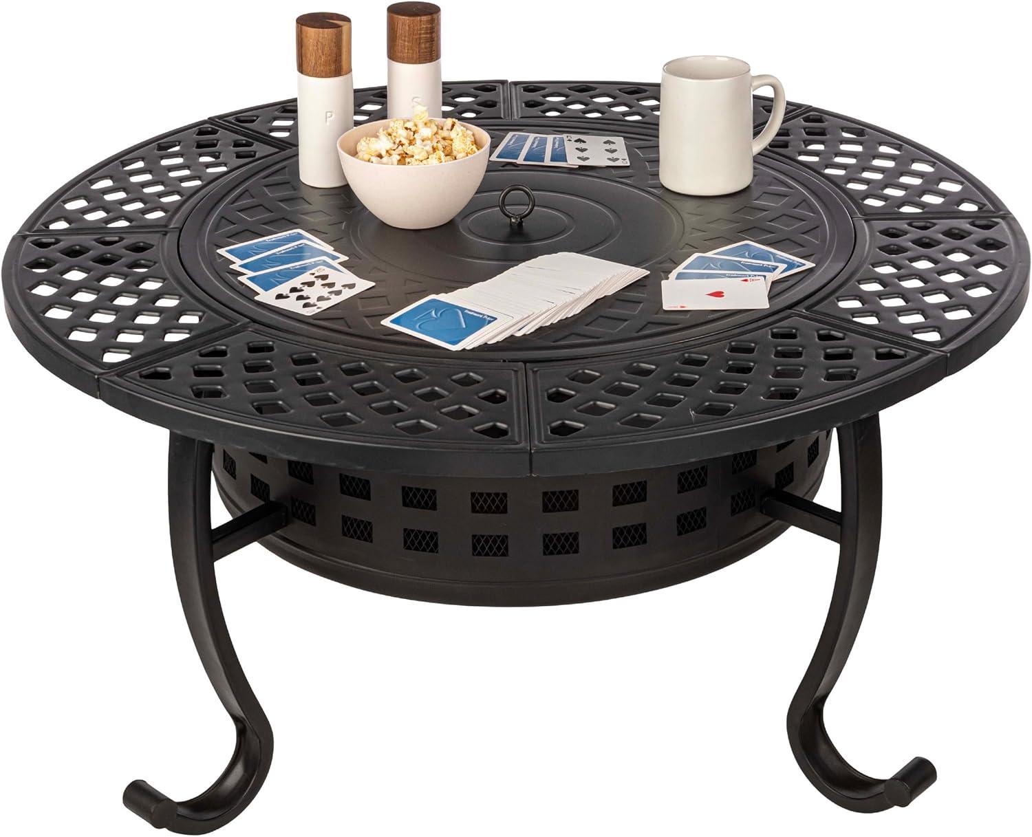 Pure Garden 37" Wood Burning Round Outdoor Fire Pit & Lid Brown: Steel Frame, Includes Poker & Cover, 4200 BTU