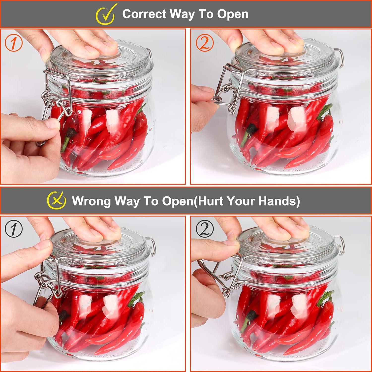 25 oz 6 Pack Clear Glass Jars With Airtight Lids and Leak Proof Rubber Gasket, 750ml Wide Mouth Storage Containers Preserving Jars, Mason Jars With Hinged Lids For Kitchen Storage Canisters