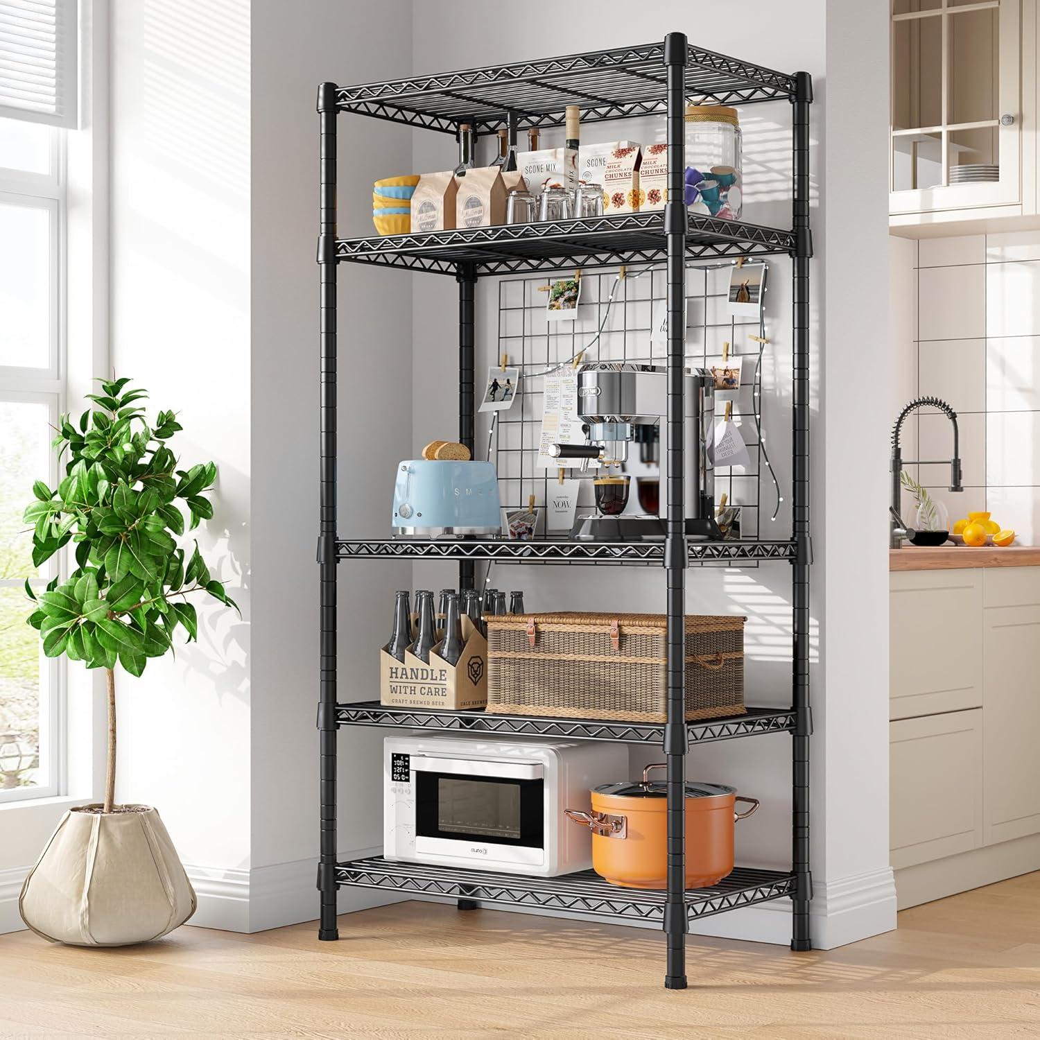 Wire Shelving Rack 5-Tier Metal Shelves for Storage Adjustable Garage Shelving Heavy Duty Storage Shelves for Storage Rack, 24" W X 14" D X 59" H