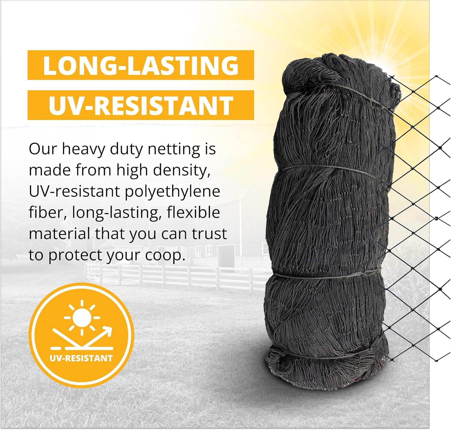 Stromberg's 1" Knotted Netting, Game Bird Netting for Pheasants & Quails, Heavy Duty, Chicken Coops, Gardening, UV-Resistant, 85 lb. Break Strength, 25'x25'