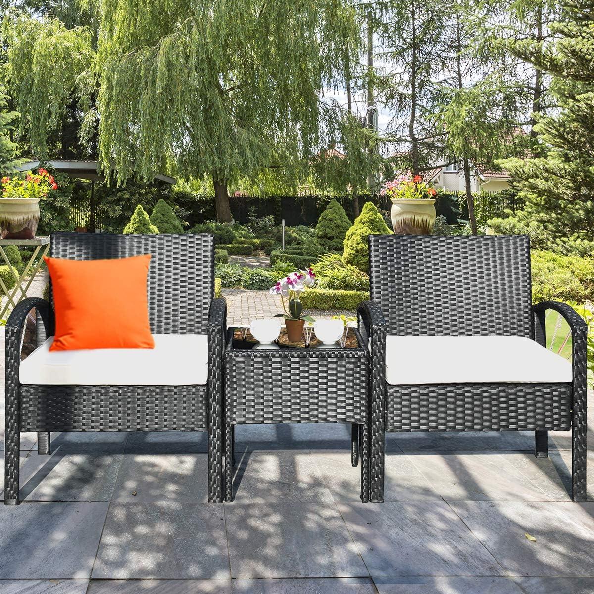 Black Steel 3-Piece Patio Conversation Set with Beige Cushions