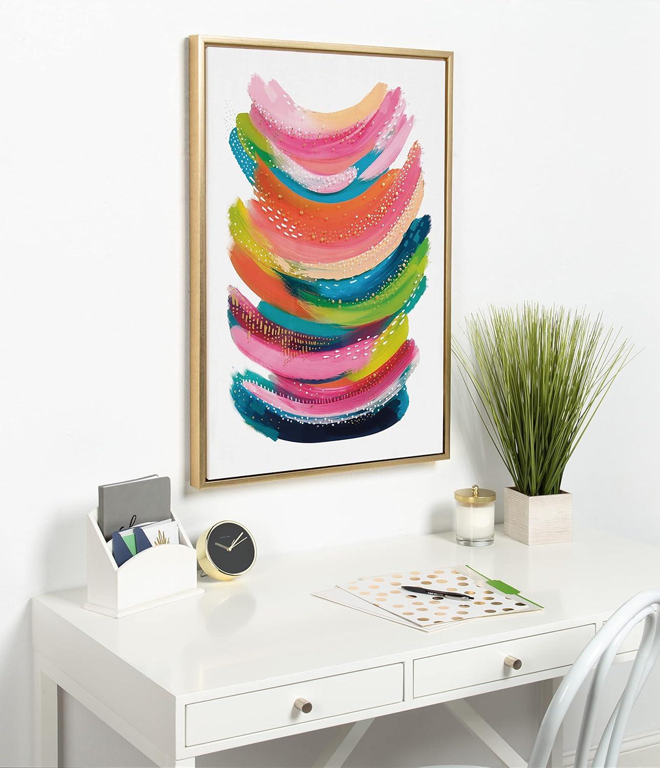 Kate and Laurel Sylvie Bright Abstract Framed Canvas Wall Art by Jessi Raulet of Ettavee, 23x33 Bright Gold, Modern Colorful Brushstrokes Art for Wall