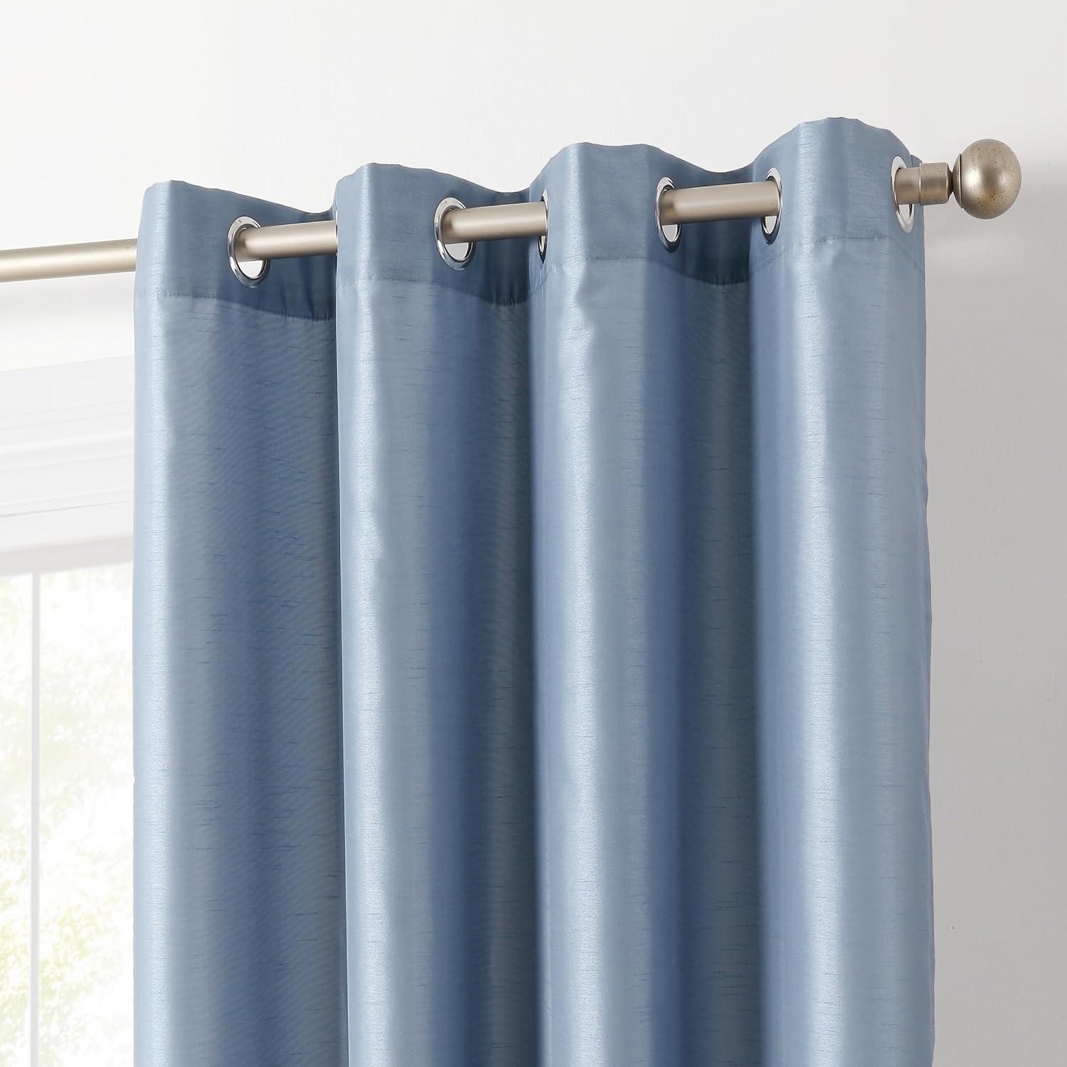 Dusty Blue Faux Silk Sheer Grommet Window Panels, 54 x 84 Inch