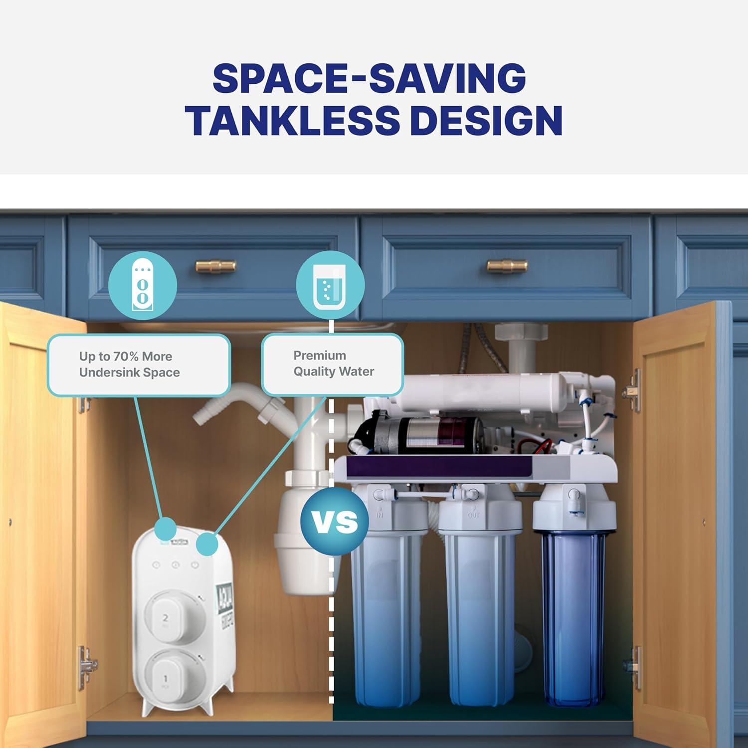 NU Aqua Tankless Reverse Osmosis System - 7 Stage Under Sink Reverse Osmosis Water Filter System - 2:1 - LED Kitchen Countertop Smart Faucet - 600 GPD Tankless RO Water Filtration System Under Sink