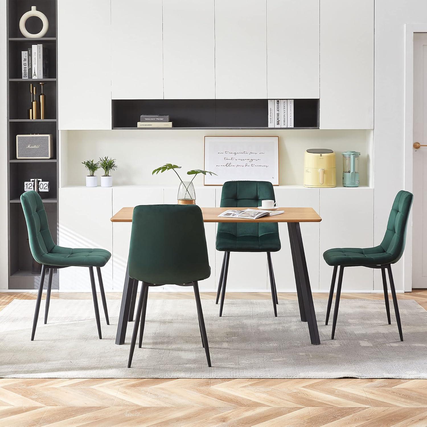 NORDICANA 5 Pieces Table Set for 4,49"Imitation Wood Table and 4 Seated Dining Chairs Upholstered, Metal Legs