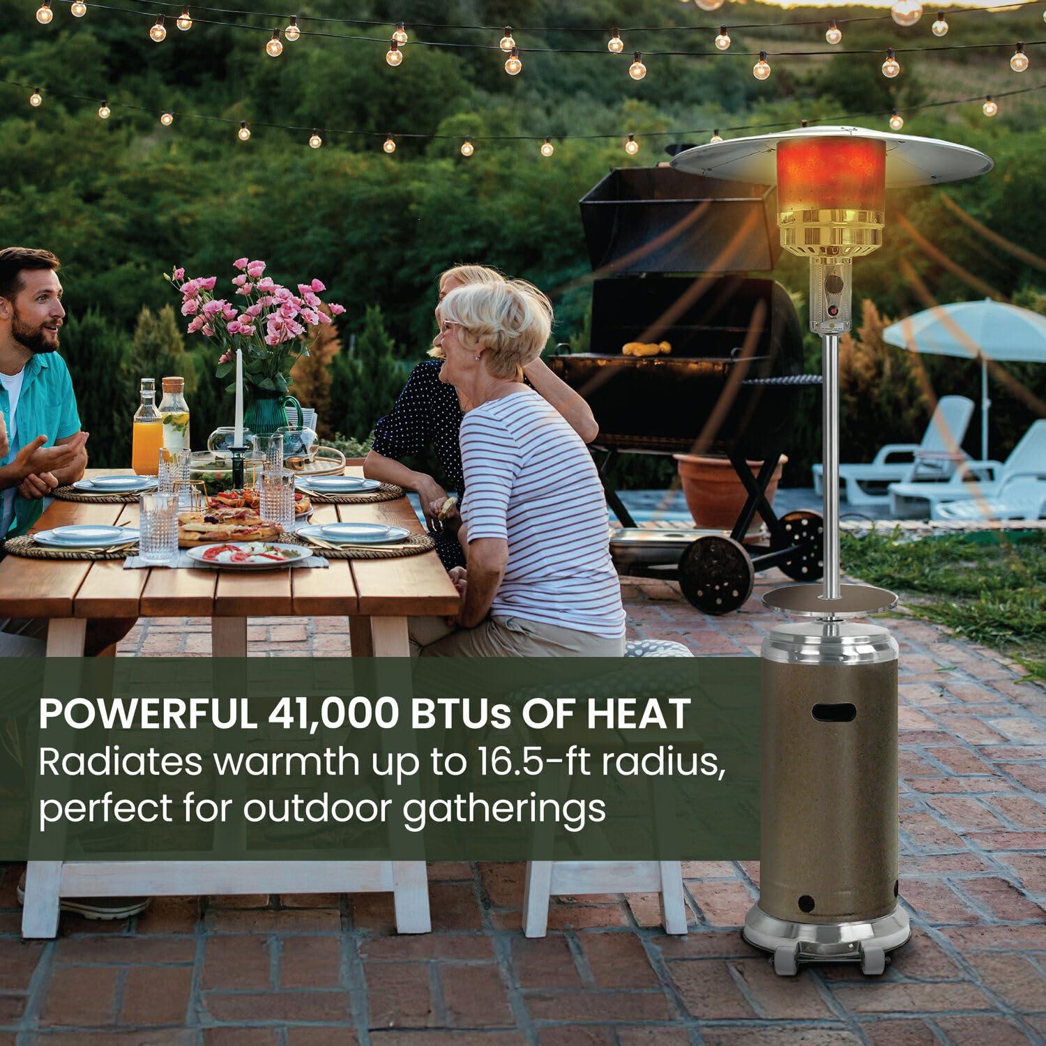 Hanover 7-Ft. 48,000 BTU Steel Propane Patio Heater in Bronze, Umbrella Style Gas Outdoor Heater for Deck or Patio, H001BR