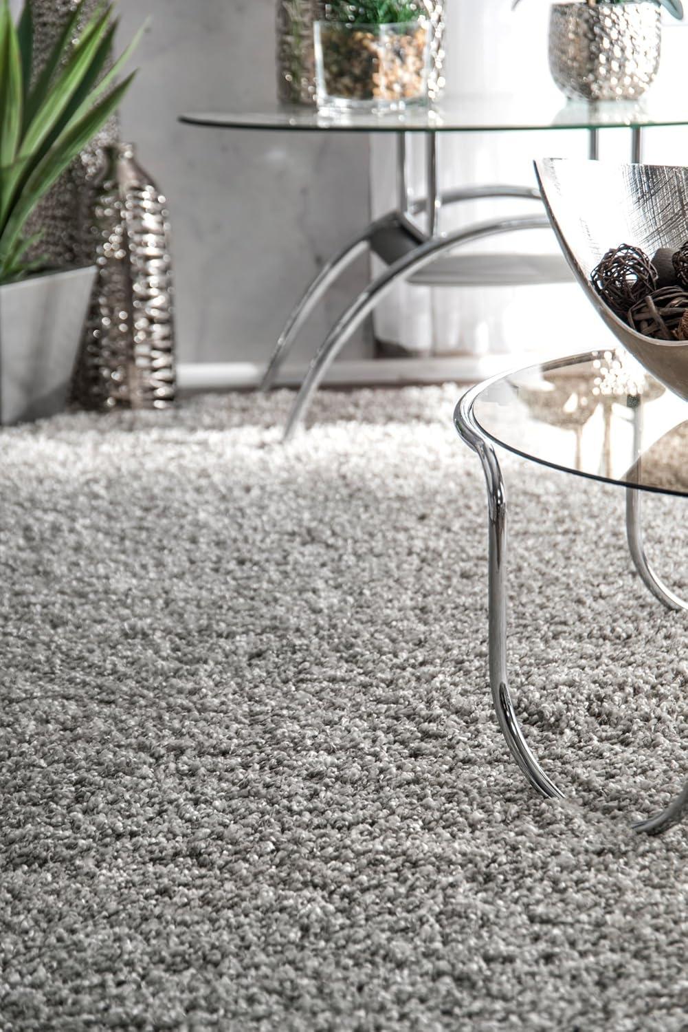 Luxurious Silver Shag Rectangular Area Rug - Synthetic, Easy Care
