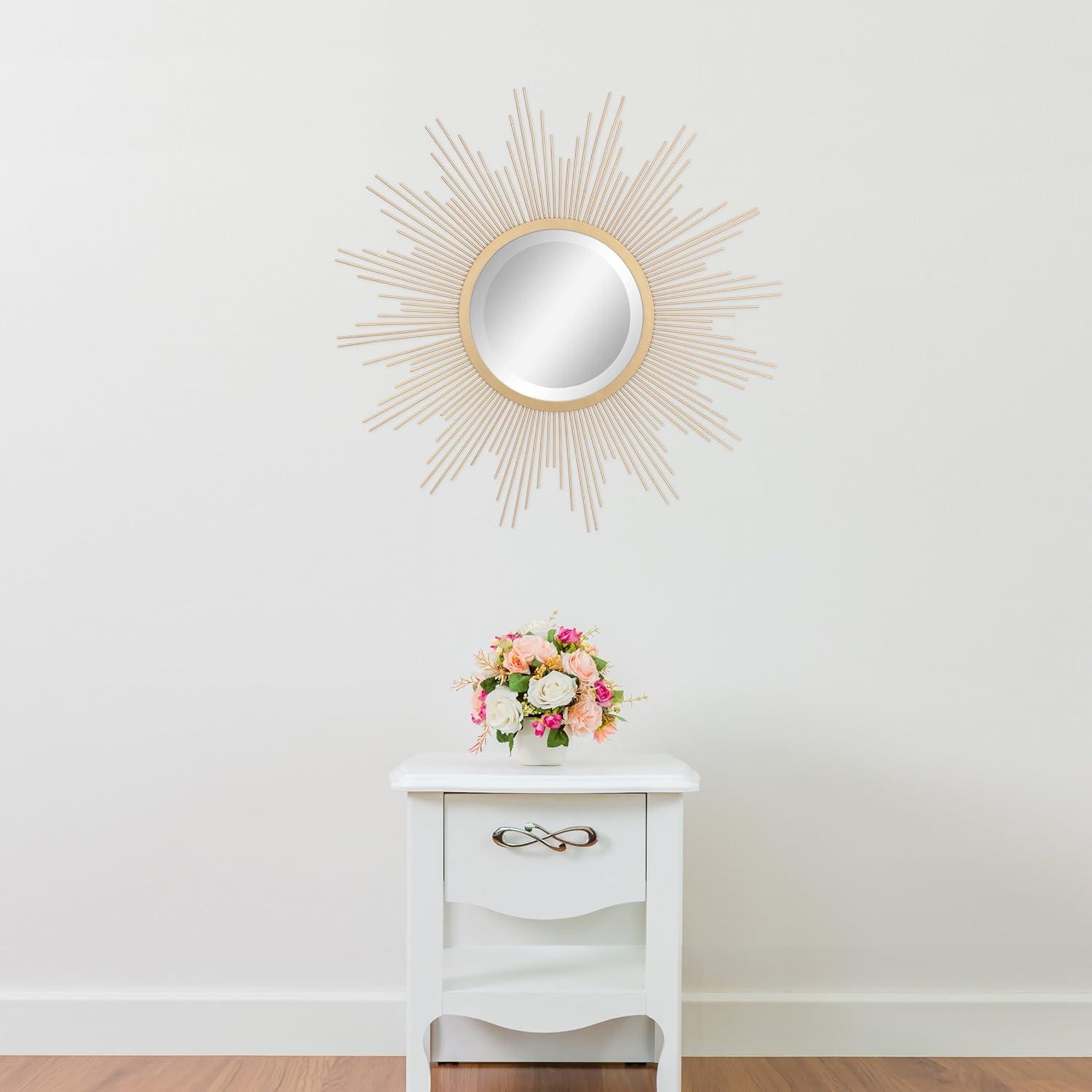 23" Metal Sunburst Wall Mirror Gold - Stonebriar Collection: Antique Finish, Boho Style, Easy to Install