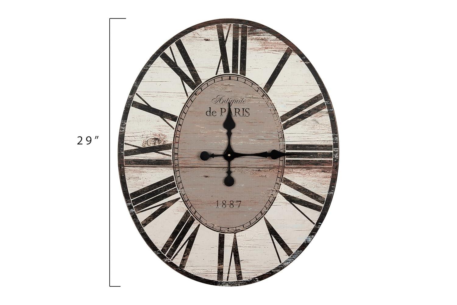 Woven Paths 29" Oval Distressed White Wood Wall Clock