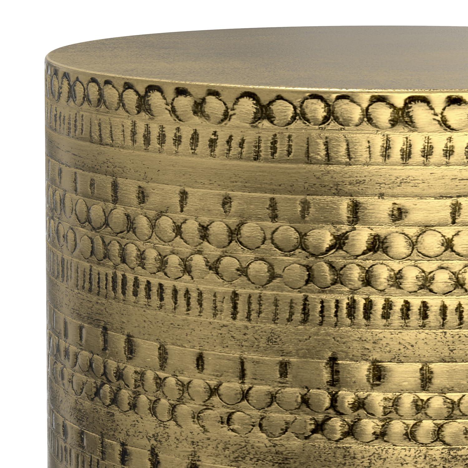 Bungalow Rose Johnsen 15"W Metal Industrial Boho Tribal Pattern Drum End Table with Textured Finish, Assembled