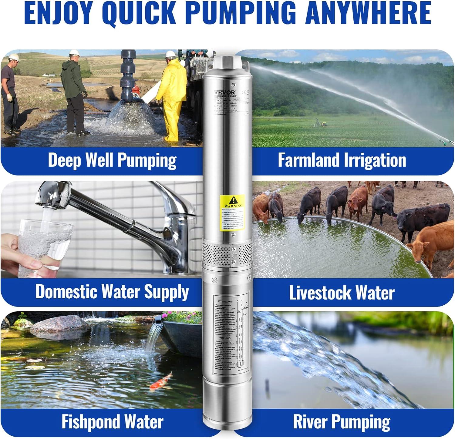 Deep Well Submersible Pump, 1HP 115V/60Hz