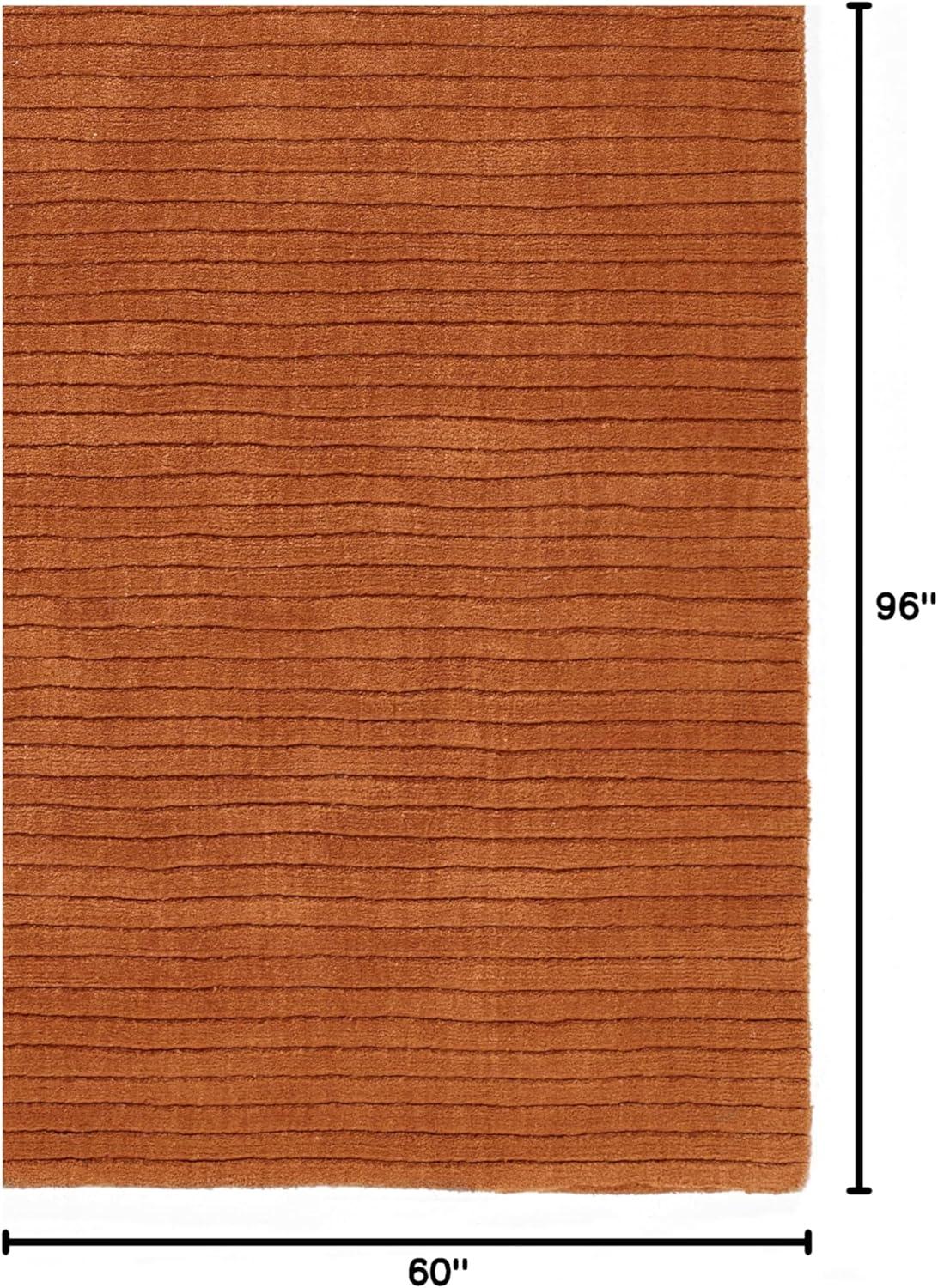 Rust Rectangular Hand Loomed Wool Area Rug 5' x 8'