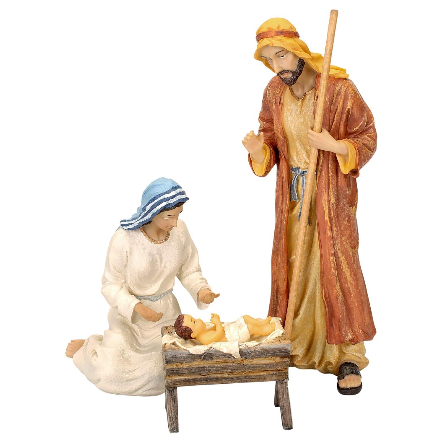 Three Kings Gifts Magi, Wise Men, Christmas Star, Angel, Shepherds, Sheep, Holy Family, Jesus in Manger, Real Gold in Trunk, Nativity Scene Set & Figures, 11-Pieces, for 7 inch Scale Collection