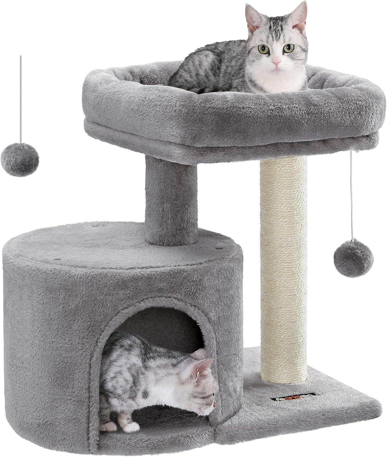 Light Gray Plush Cat Tree with Sisal Scratching Post