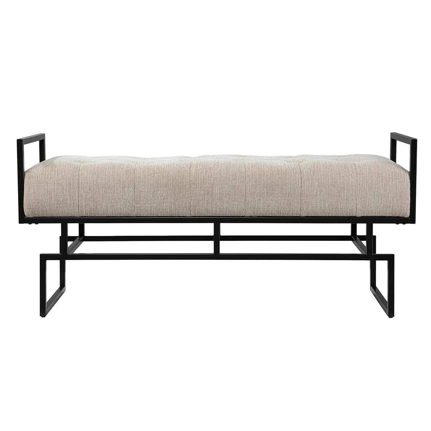 SEI Furniture Coniston Fabric Upholstered Bench in Beige/Gunmetal Gray