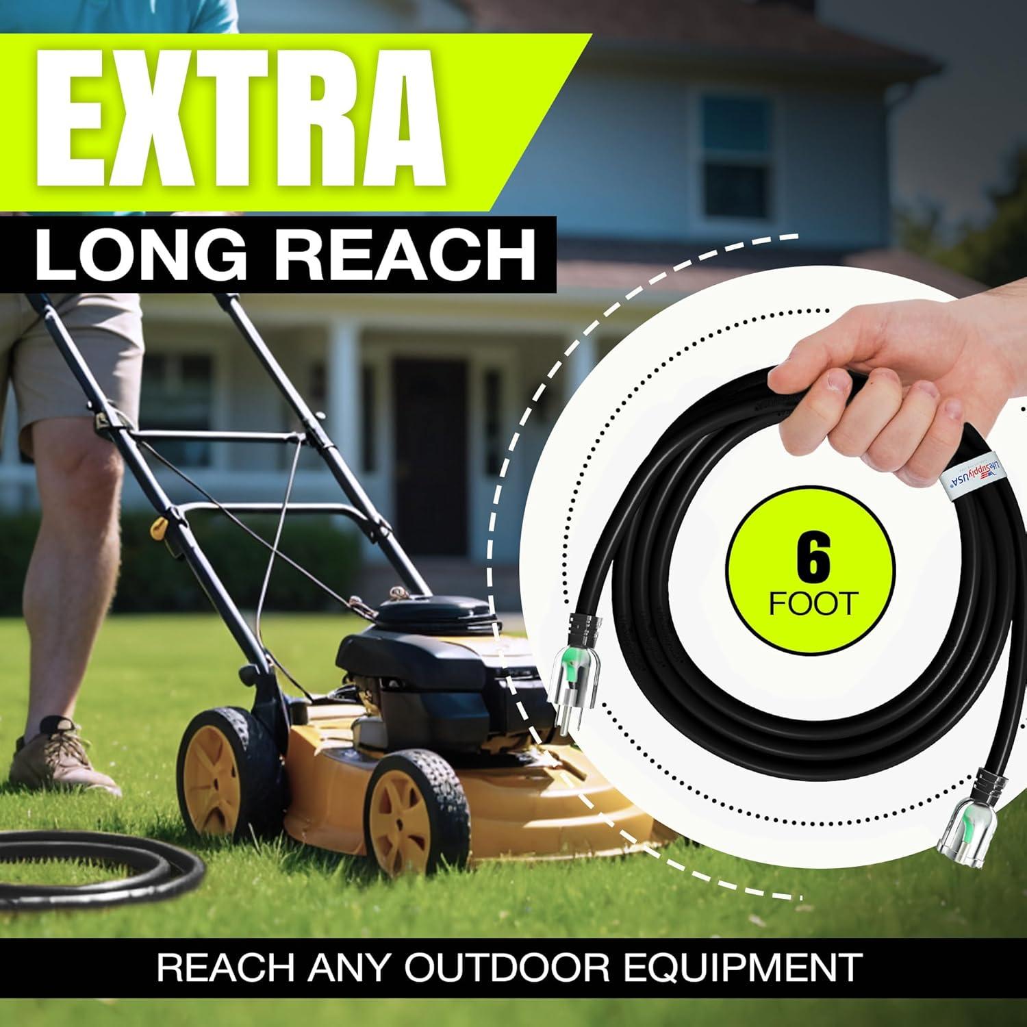 6ft Black Heavy Duty Extension Cord with Lighted Ends