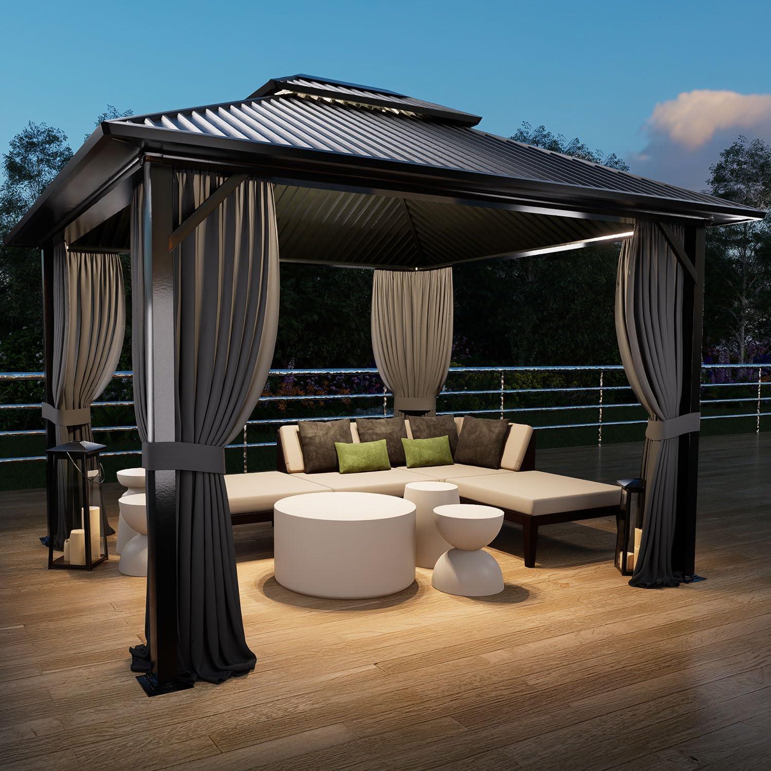Aoodor Gazebo Curtain Replacement - Universal 4-Panel Sidewalls 10' x 13', Patio Privacy Curtains with Double Zipper, UV Resistant, Perfect for Outdoor Canopy, Garden, and Backyard (Curtain Only) Grey