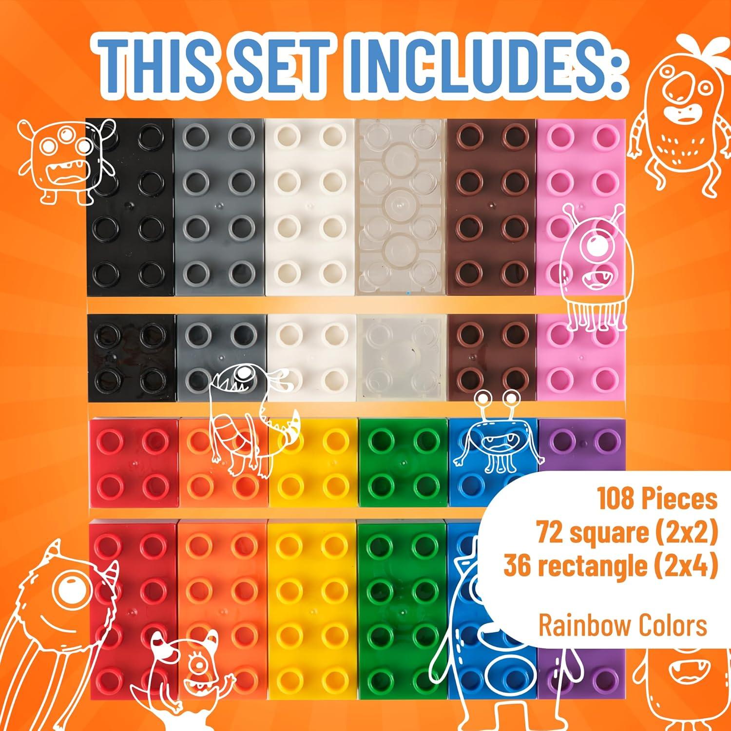 Strictly Briks Toy Large Building Blocks For Kids and Toddlers, Big Bricks Set For Ages 3 and Up, 12 Rainbow Colors, 108 Pieces
