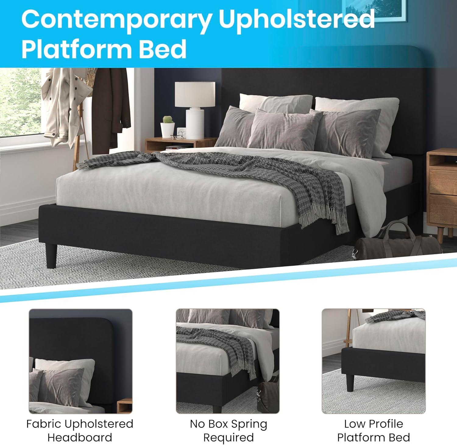 Flash Furniture Addison Fabric Queen Platform Bed with Headboard in Charcoal