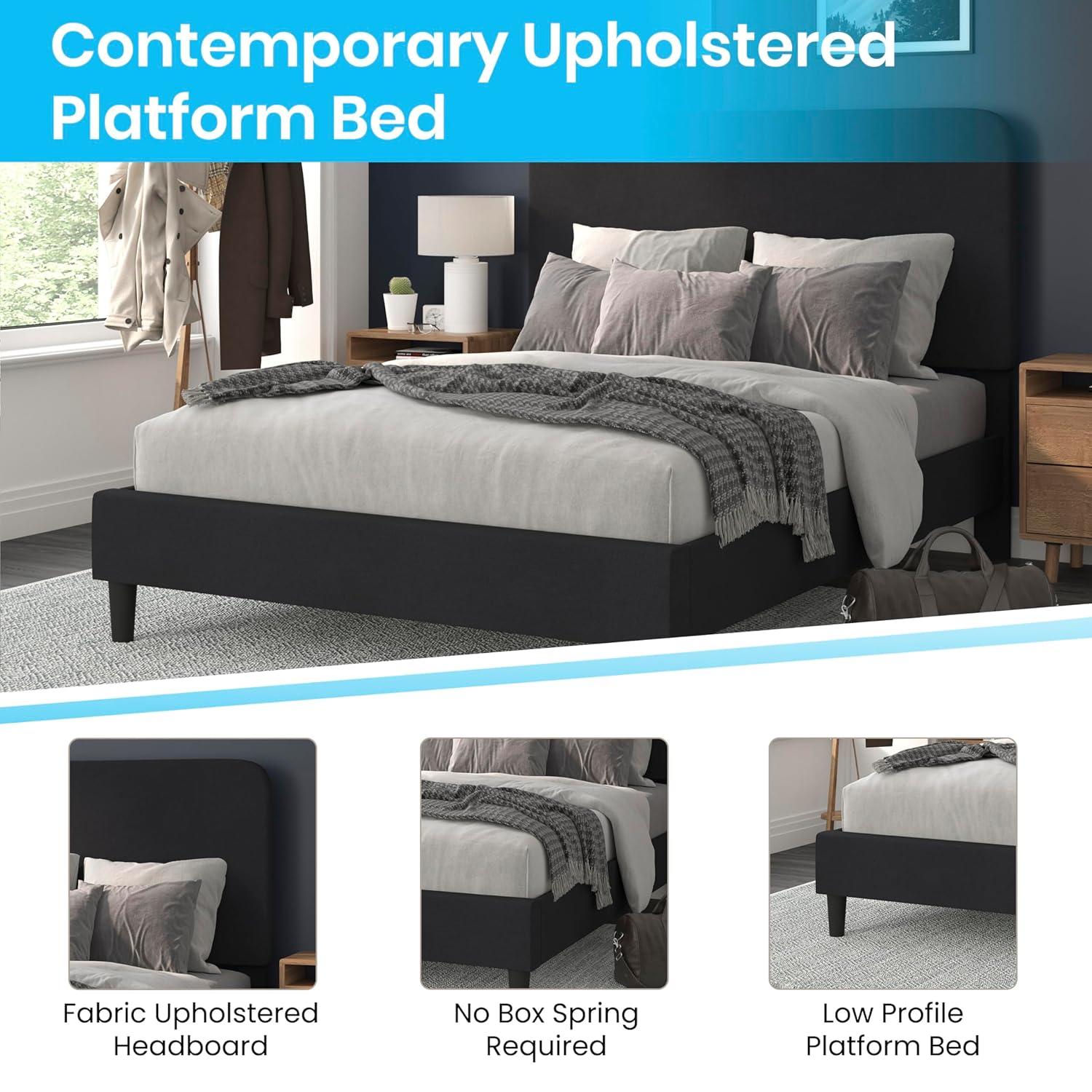 Flash Furniture Addison Fabric Queen Platform Bed with Headboard in Charcoal