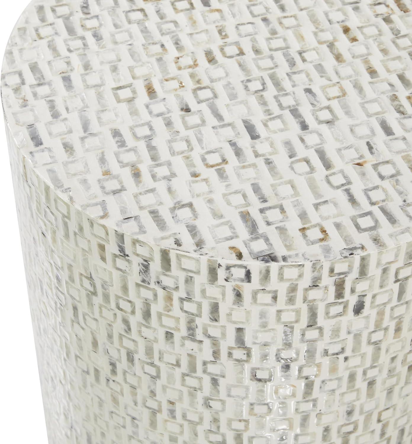 DecMode 18" x 22" White Mother of Pearl Accent Table with Gold Base and Geometric Patterns, 1-Piece