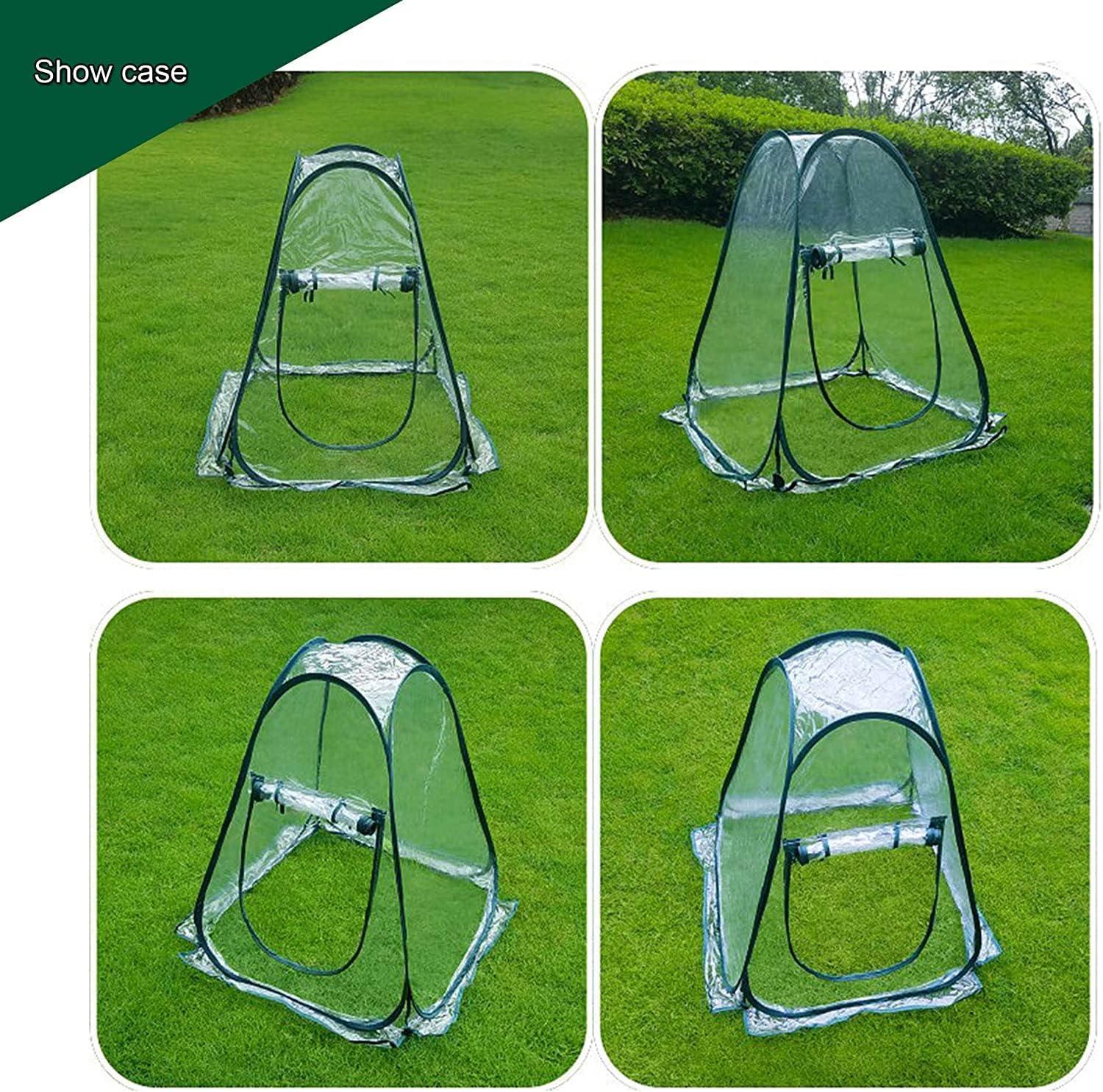 Easy Set-up Mini Greenhouse Pack of 2 Mini Pop up Flower House Backard Garden Plant Cover for Cold Forst Protection PVC Sunshine Room with Stakes and Carrybag (27" L x 27" W x 31" H)