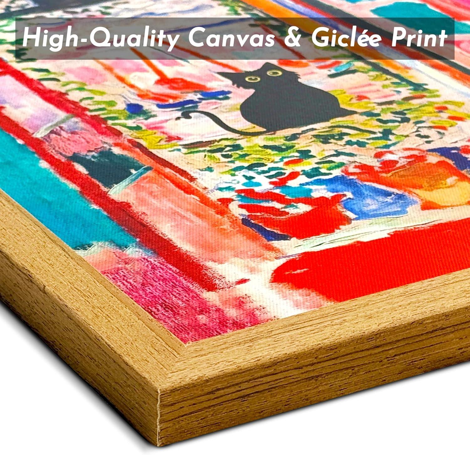 Henri Matisse Oil Paintings on Canvas Wall Art Matisse Famous Open Window Black Cat Poster Funny Cat Floral Print Colorful Farmhouse Gallery Aesthetic Room Decor for Bedroom Bathroom 12x16in Unframed