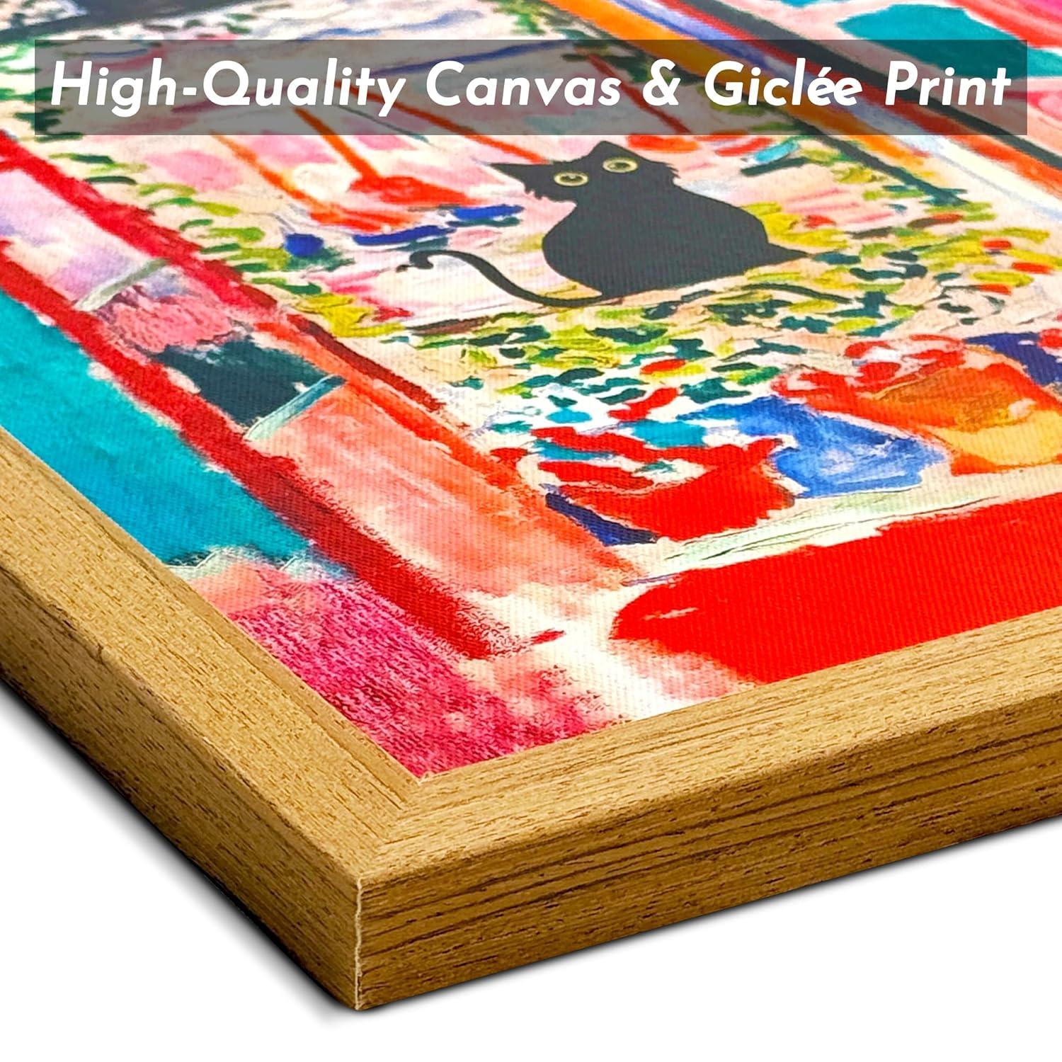 Henri Matisse Oil Paintings on Canvas Wall Art Matisse Famous Open Window Black Cat Poster Funny Cat Floral Print Colorful Farmhouse Gallery Aesthetic Room Decor for Bedroom Bathroom 12x16in Unframed