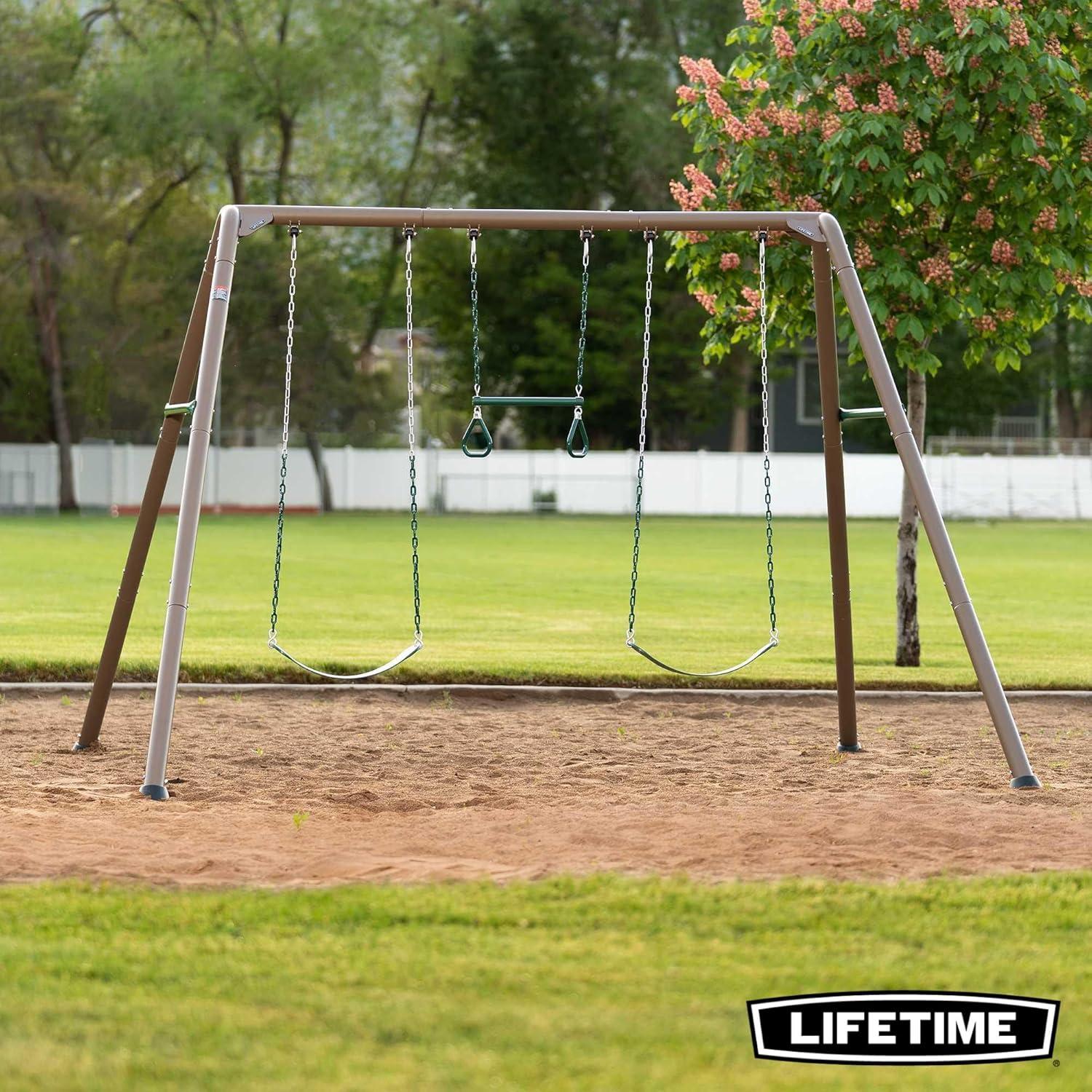 Lifetime Kids 7.3 ft. High Metal Swing Set with Belt Swings (90952)