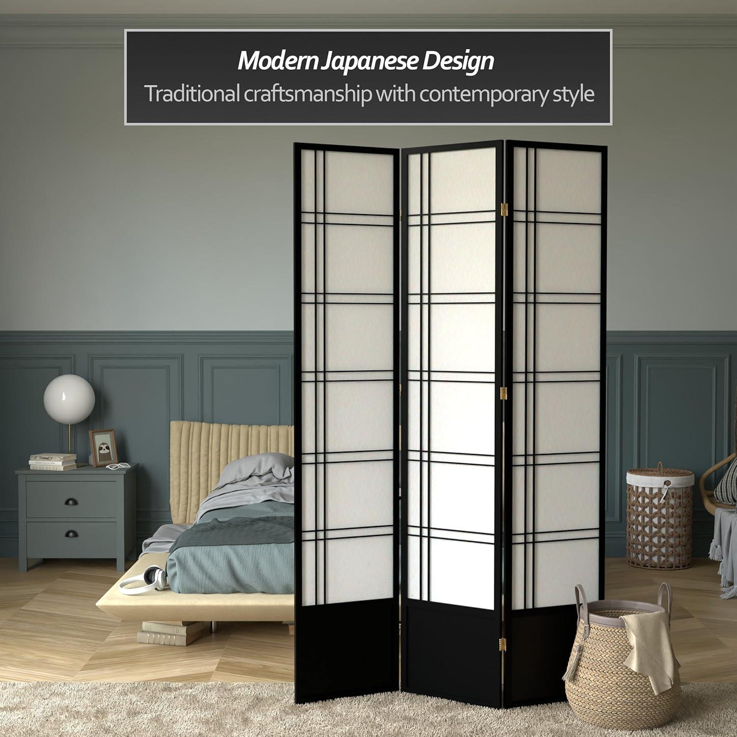 Handmade 84-inch Double-cross Wood/Rice-paper Shoji Screen (China) 3 Panel Rosewood