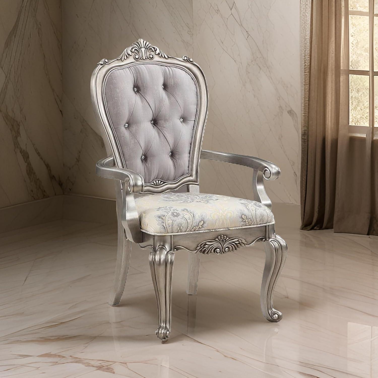 27 in. Aria Side Dining Chair, Velvet, Antique Platinum Tone - Set of 2