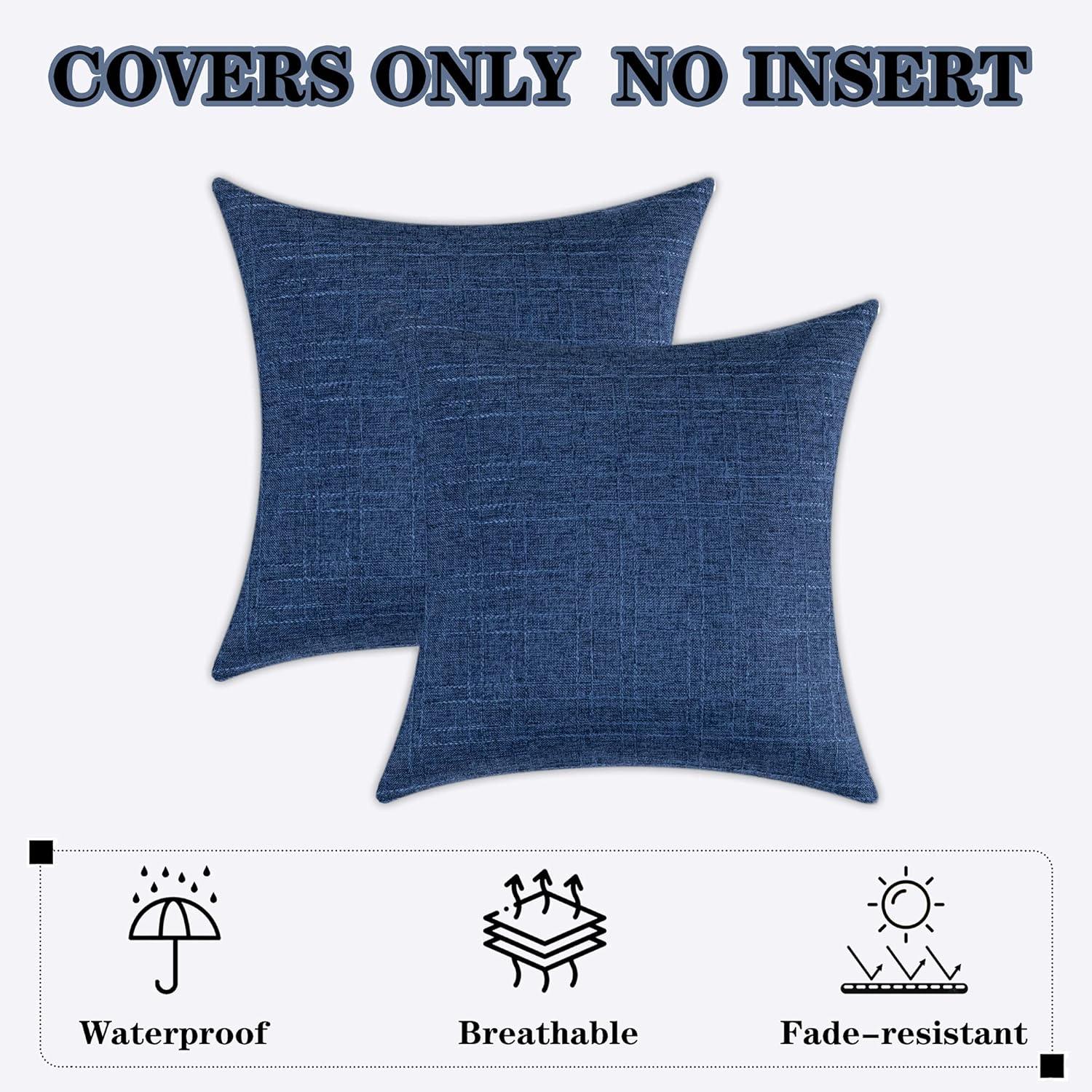 Kevin Textile Pack of 2 Outdoor Waterproof Pillow Covers Throw Pillow Covers Decorative Pillowcases Classic Checkered Pillow Cases for Sofa Couch Patio Garden 24x24 Inch Blue