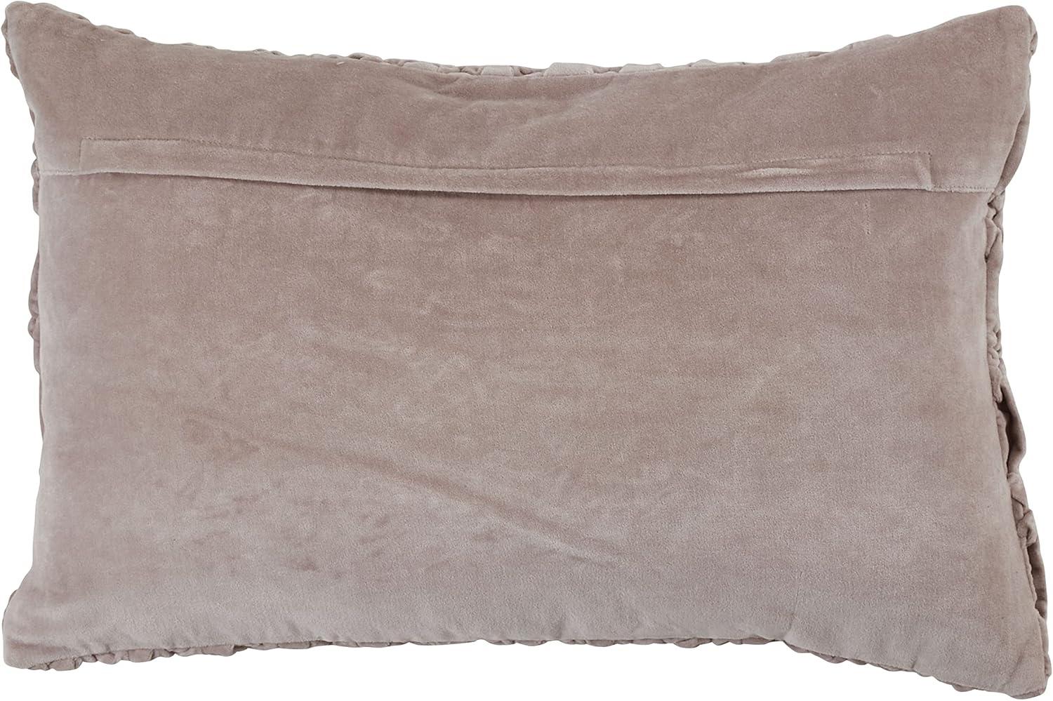 Taupe Smocked Velvet Down-Filled Lumbar Pillow