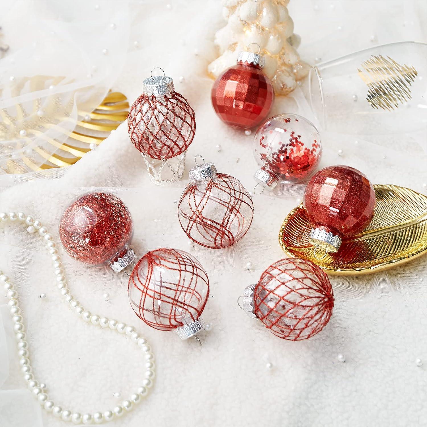 30ct Christmas Ball Ornaments-60mm/2.36" Shatterproof Clear Plastic Xmas Balls Baubles Set with Stuffed Delicate Sparkling, Hanging Christmas Tree Decorations (Rose Gold)