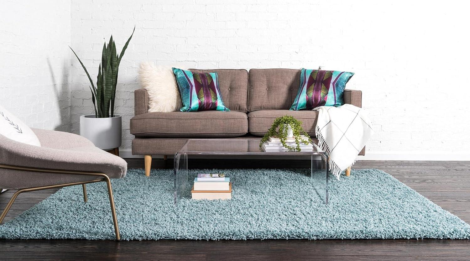 Unique Loom 8' 0 x 11' 0 Rectangle Solid Shag Light Slate Blue Area Rug