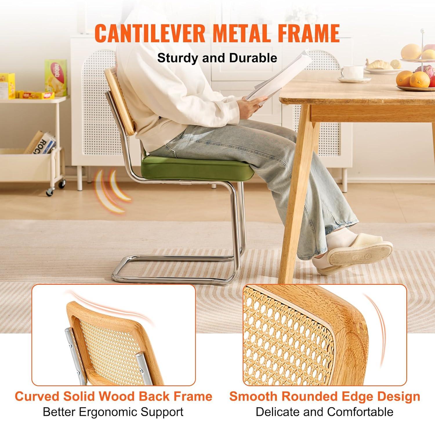 VEVOR Rattan Dining Chairs Set of 2, Mid Century Modern Dining Chair, Upholstered Velvet Accent Chair with Rattan Back,  (18.1 Inch)