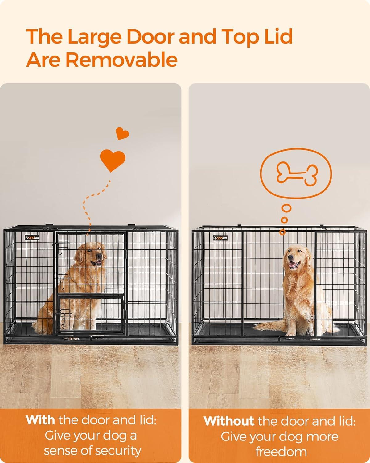Extra Large Black Heavy-Duty Metal Dog Crate with Removable Tray
