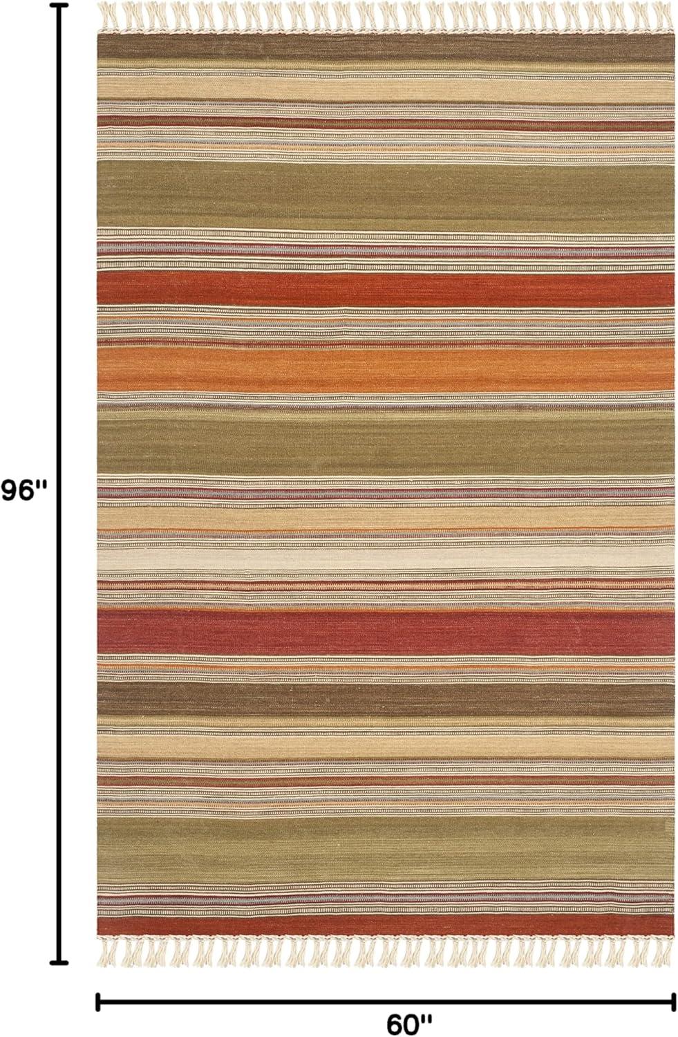 Striped Kilim STK317 Hand Woven Area Rug - Green - 5'x8' - Safavieh.