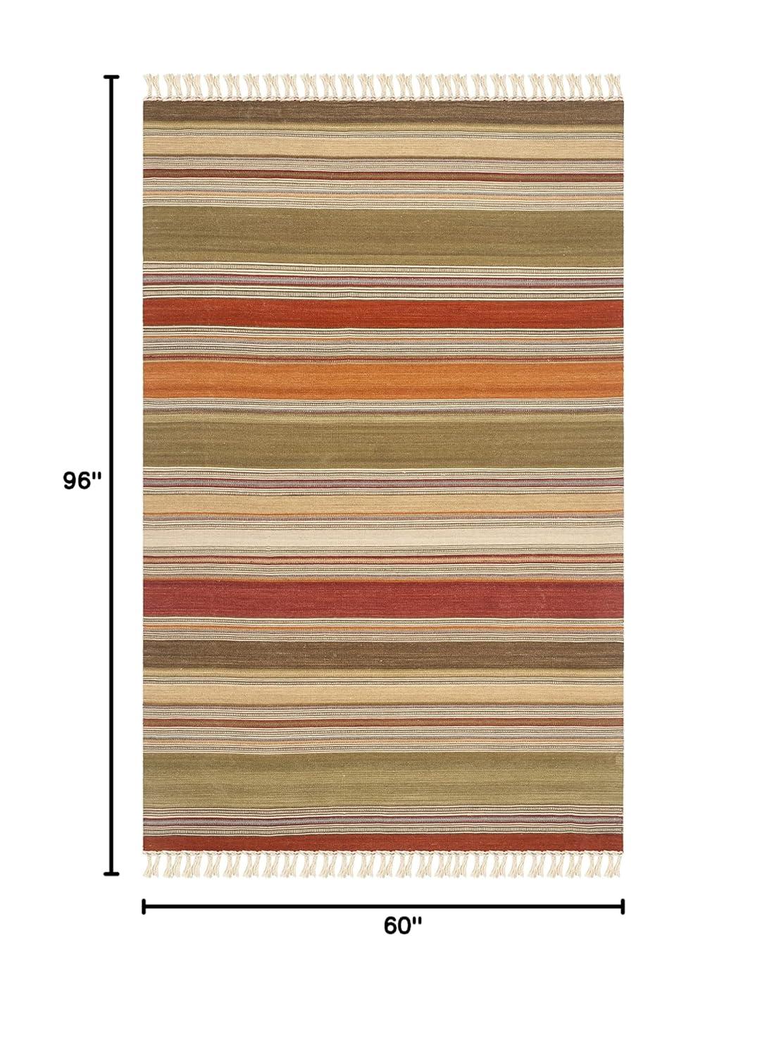 Striped Kilim STK317 Hand Woven Area Rug - Green - 5'x8' - Safavieh.