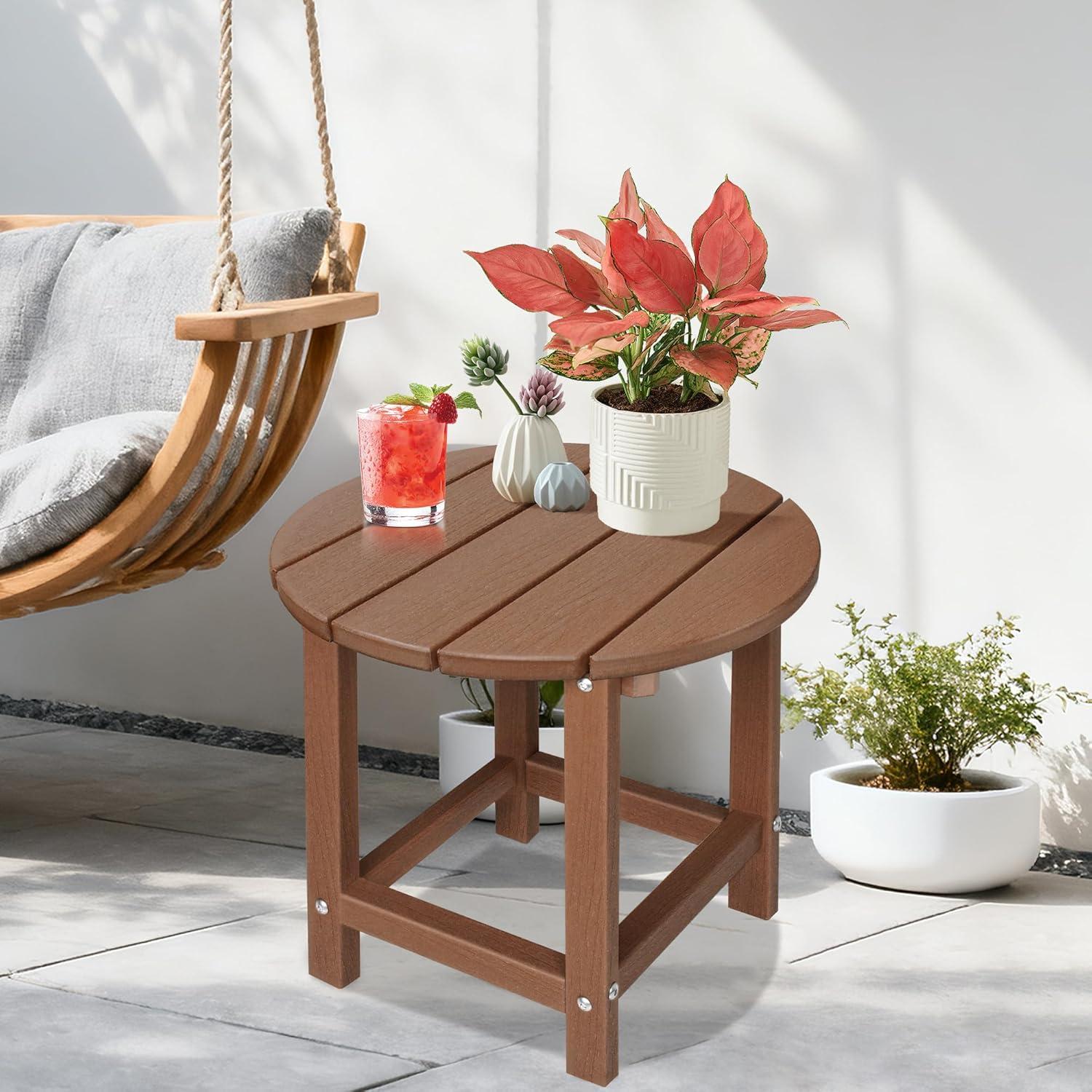 WestinTrends All-Weather Outdoor Patio Round Poly Adirondack Side Table, Orange