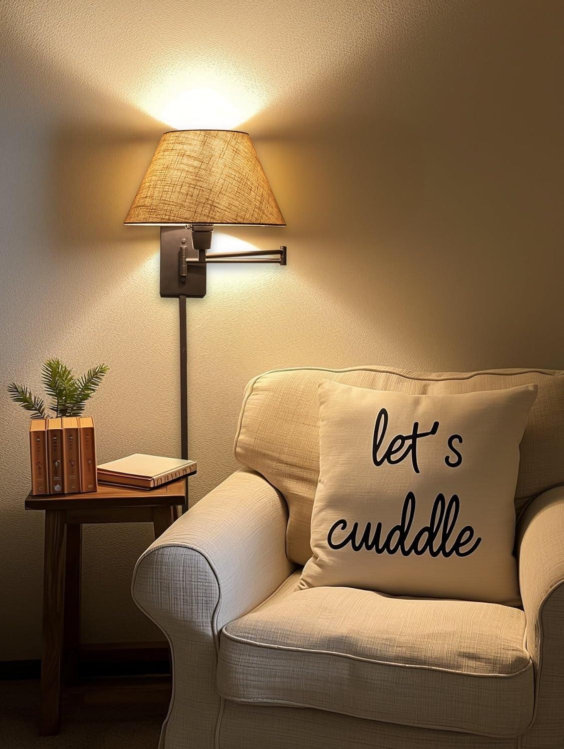 Kira Home Cambridge 13" Swing Arm Wall Lamp - Plug In/Wall Mount, Latte Mocha Fabric Shade, 150W 3-Way, Cord Covers