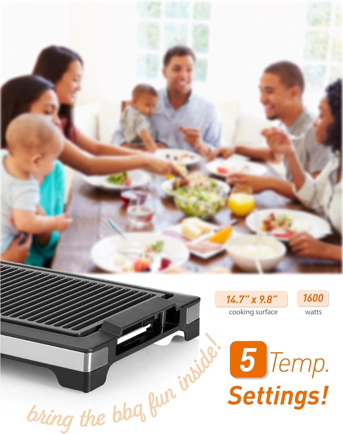 Commercial Chef COMMERCIAL CHEF Indoor Grill for Countertop Electric Grill with Adjustable Temperature Control