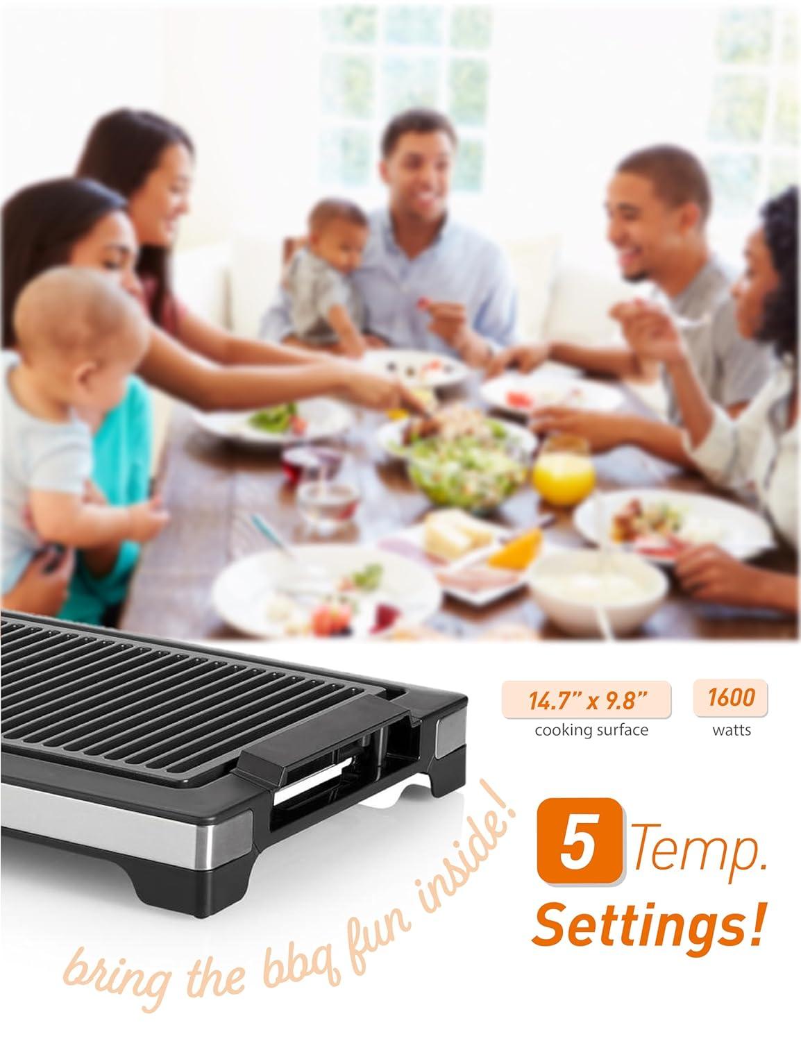 Commercial Chef COMMERCIAL CHEF Indoor Grill for Countertop Electric Grill with Adjustable Temperature Control