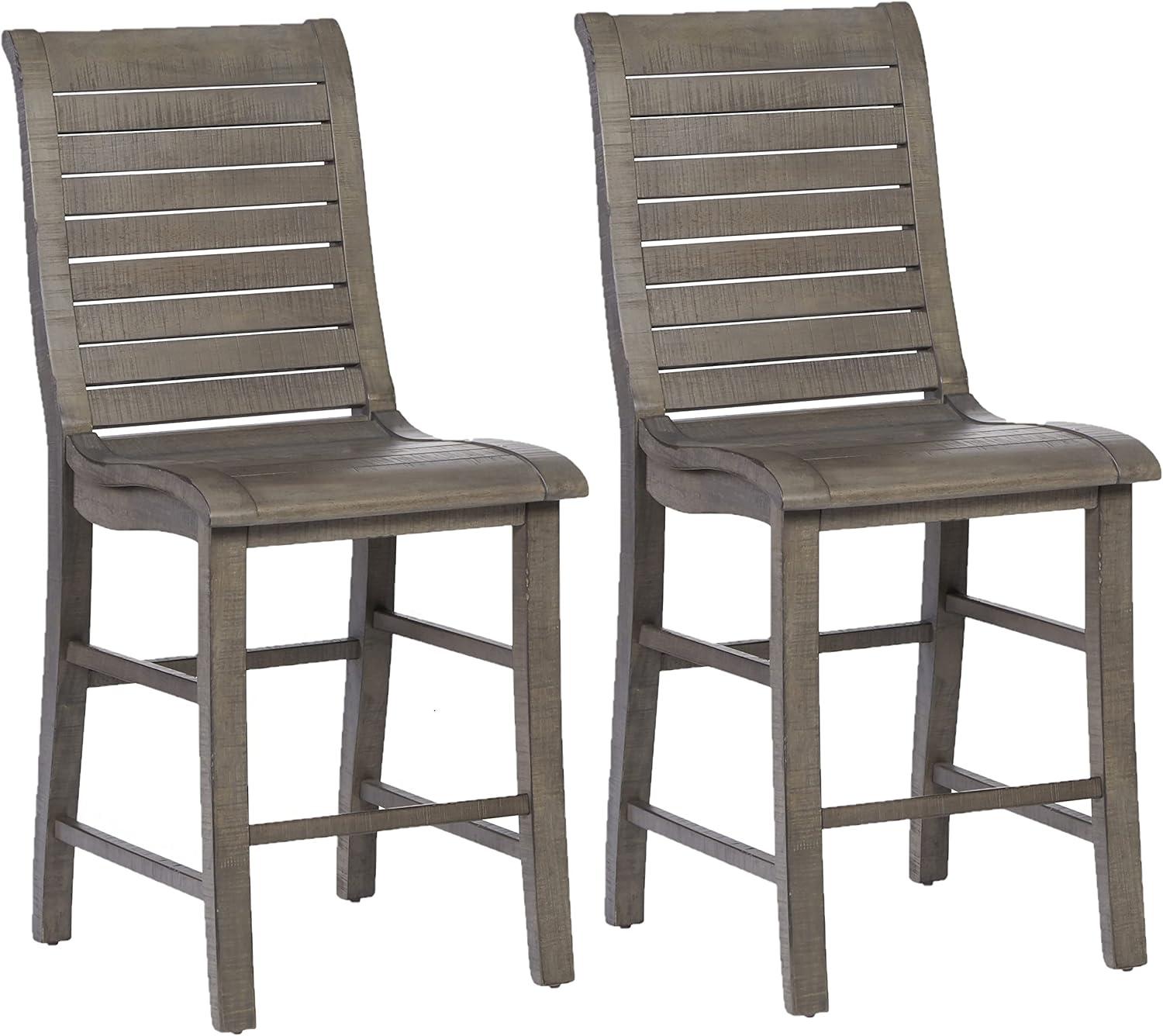 Rustic Distressed Dark Gray Wood Counter Stools - Set of 2